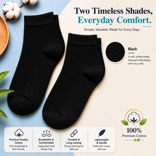 KYTERRA Socks Amazon Black dual 2 KYTERRA Premium Socks for Men, Ankle Socks, Black, Pairs of 1