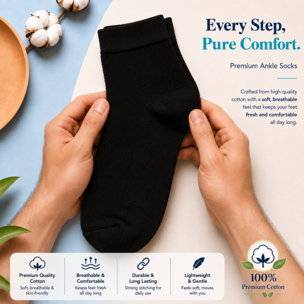 KYTERRA Socks Amazon Black hand KYTERRA Premium Socks for Men, Ankle Socks, Black, Pairs of 1