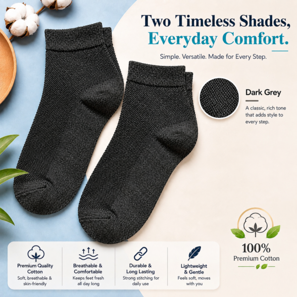 KYTERRA Socks Amazon Dark Grey dual 2 KYTERRA Premium Socks for Men, Ankle Socks, Dark Grey + Dark Grey, Pairs of 2