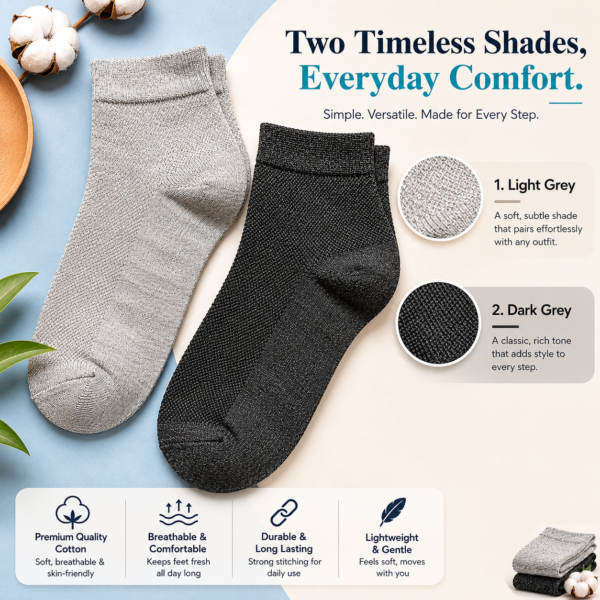 KYTERRA Socks Amazon Light Grey Dark Grey 2 KYTERRA Premium Socks for Men, Ankle Socks, Dark Grey+Light Grey, Pairs of 2