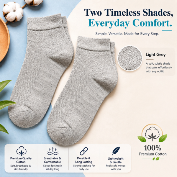 KYTERRA Socks Amazon Light Grey dual 2 KYTERRA Premium Socks for Men, Ankle Socks, Light Grey + Light Grey, Pairs of 2