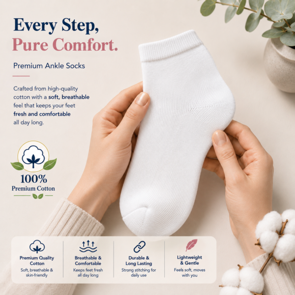 KYTERRA Premium Socks for Women, Ankle Socks,White Pairs of 1