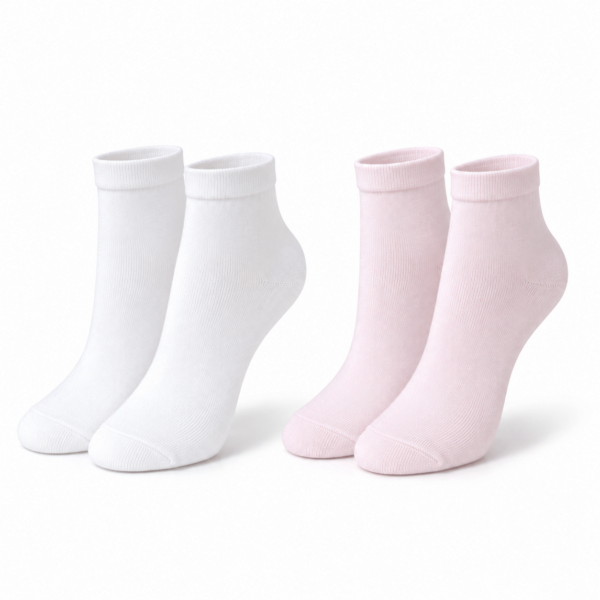 KYTERRA Premium Socks for Women, Ankle Socks, White+Soft Pink, Pairs of 2